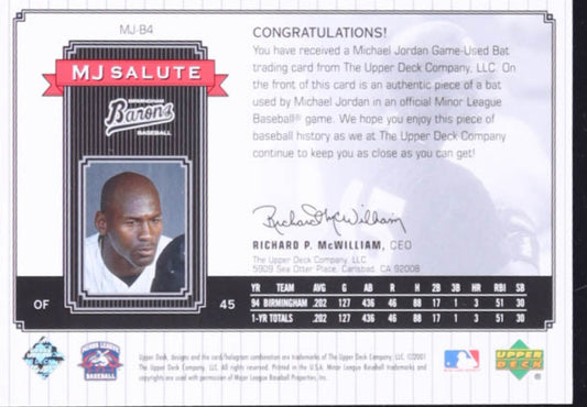 Michael Jordan 2001 Upper Deck Minors Centennial MJ Game Bat #MJB4