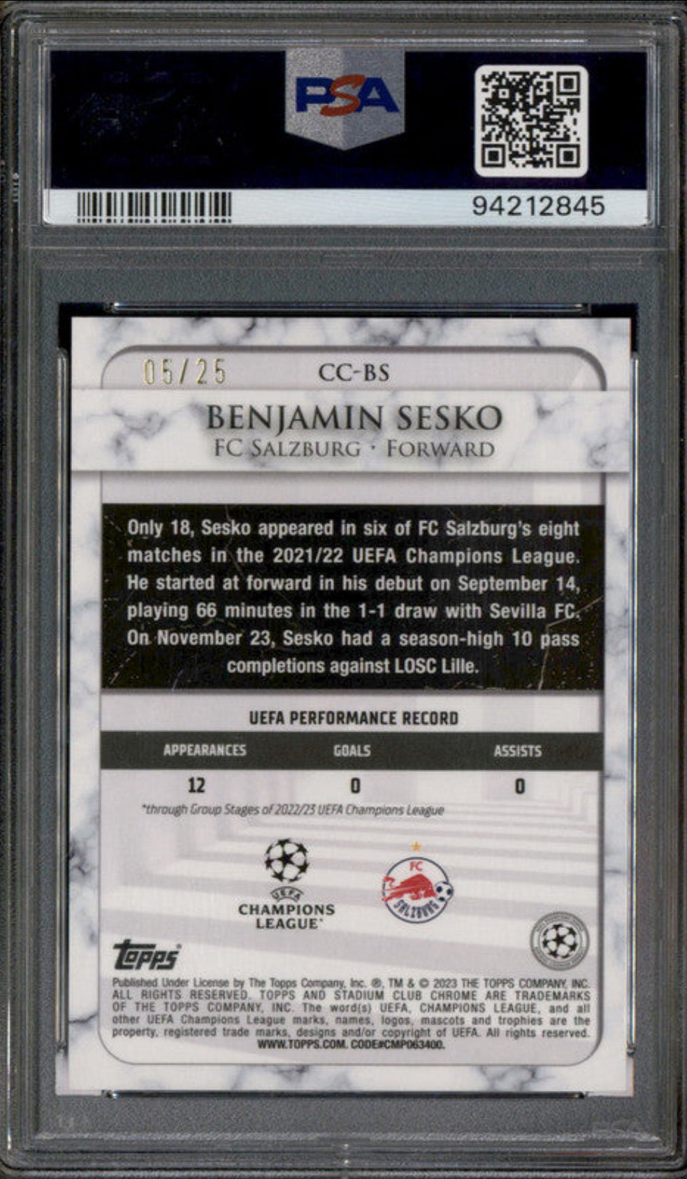 2022 Stadium Club Chrome Champ Contributions Orange Benjamin Sesko