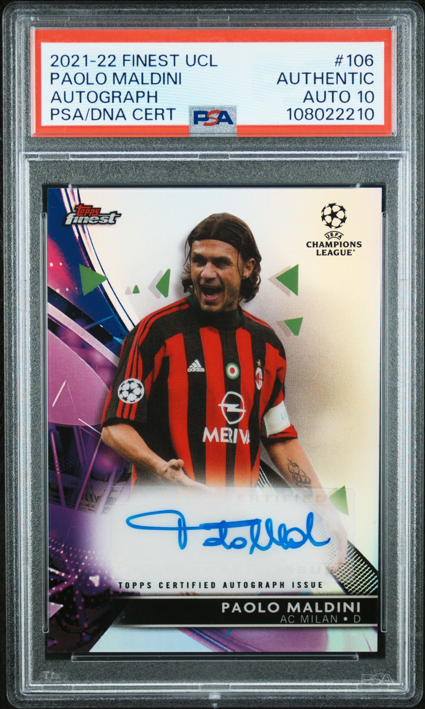 2021-2022 TOPPS FINEST UEFA CHAMPIONS LEAGUE #106 PAOLO MALDINI AUTOGRAPH