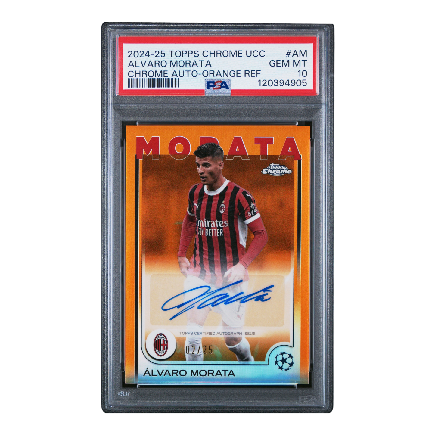 2024-25 TOPPS CHROME UEFA CLUB COMPETITIONS CHROME AUTOGRAPHS #AM ALVARO MORATA CHROME AUTO-ORANGE REF