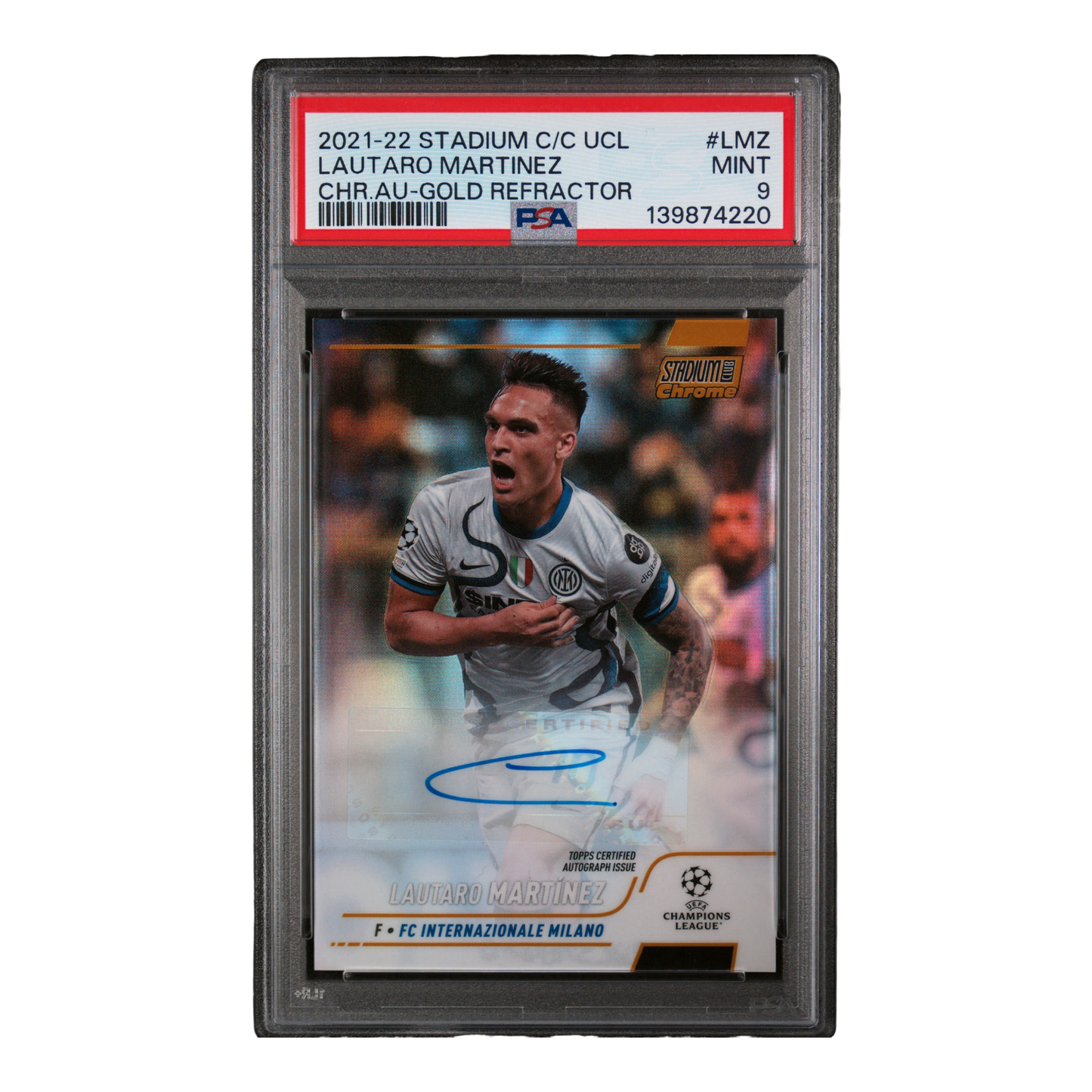 2021 TOPPS STADIUM CLUB CHROME UEFA CHAMPIONS LEAGUE CHROME AUTOGRAPHS #LMZ LAUTARO MARTINEZ CHR.AU-GOLD REFRACTOR