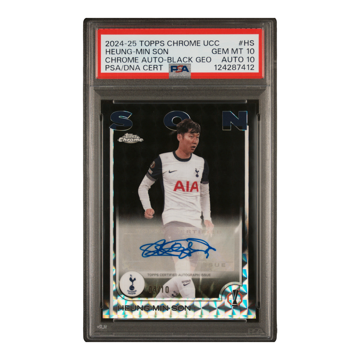 2024-25 TOPPS CHROME UEFA CLUB COMPETITIONS CHROME AUTOGRAPHS #HS HEUNG-MIN SON CHROME AUTO-BLACK GEO