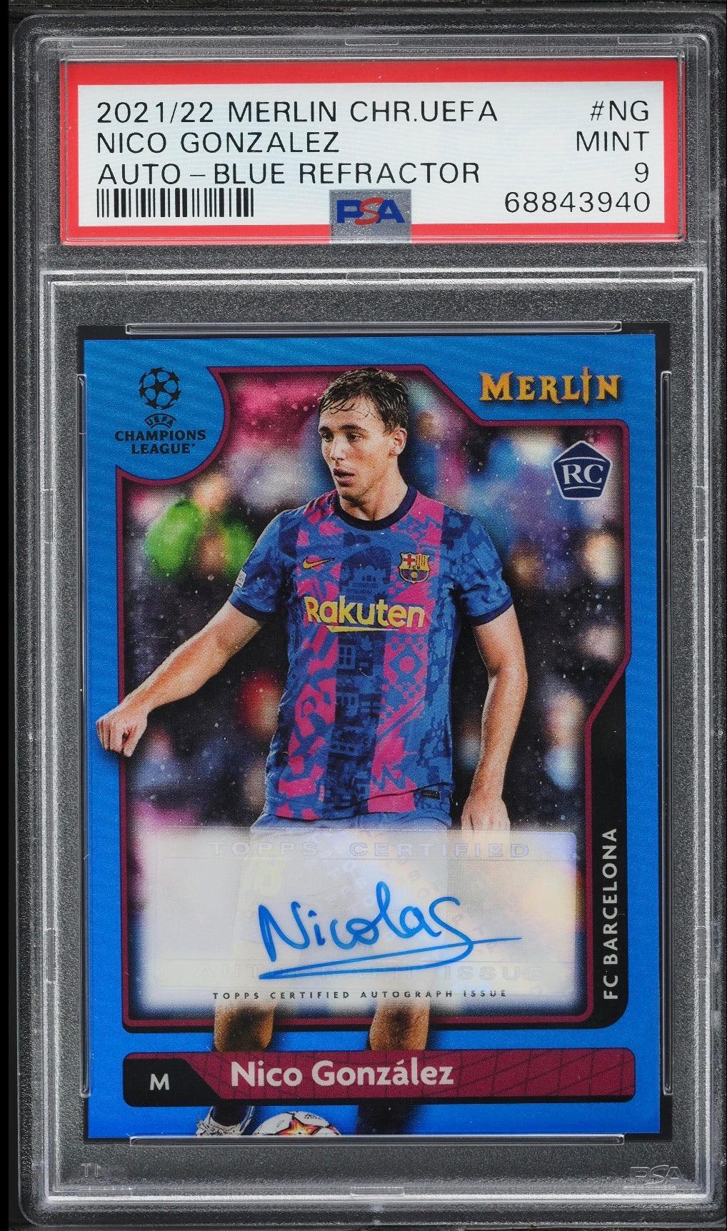2021 Topps Chrome Merlin UEFA League Blue Ref. Nico Gonzalez RC AUTO