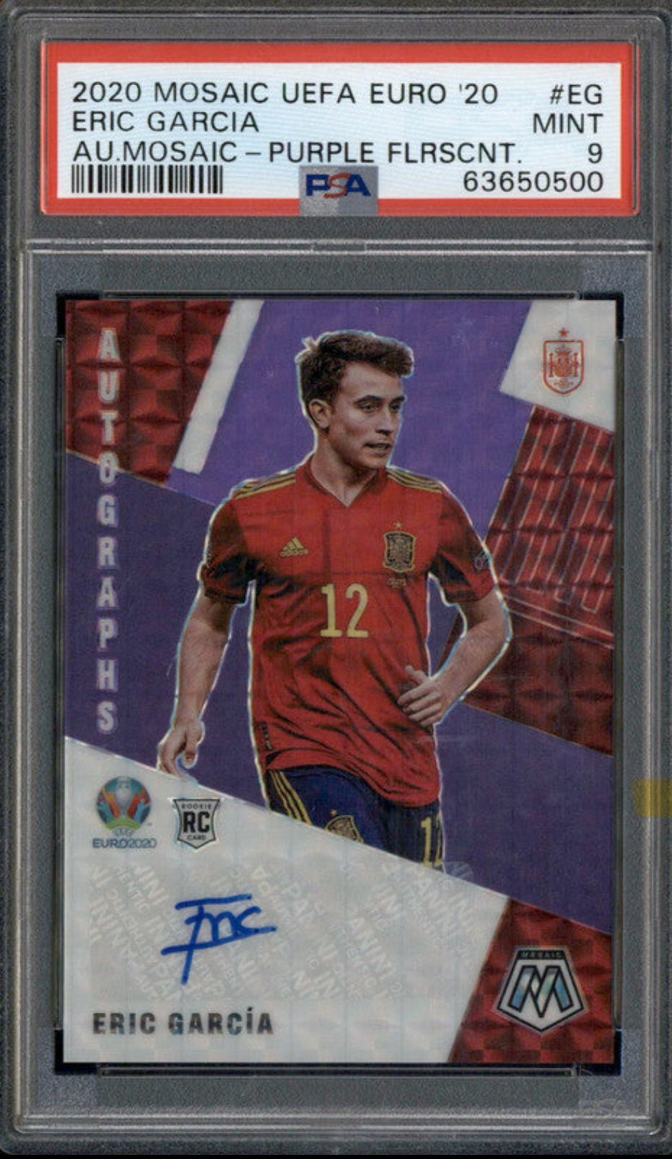2020 Mosaic UEFA Auto Purple Fluorescent Eric Garcia