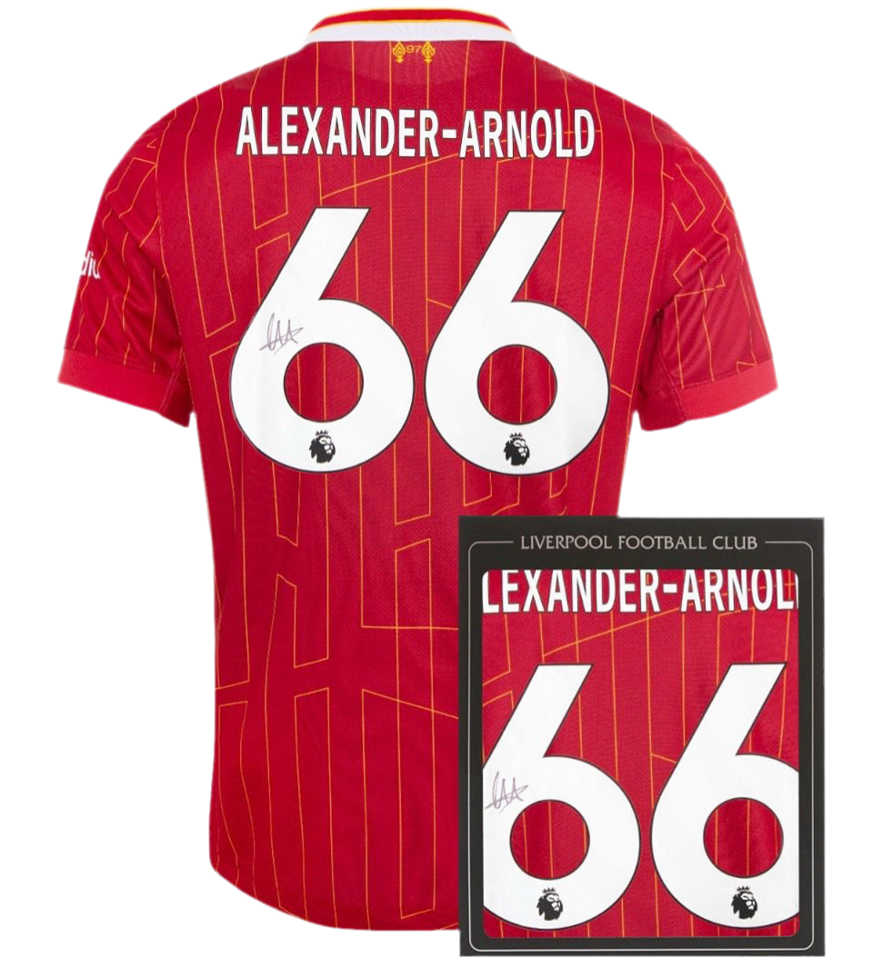 Trent Alexander-Arnold Signed Liverpool FC Jersey – #66 with Premier League Print + Display Frame