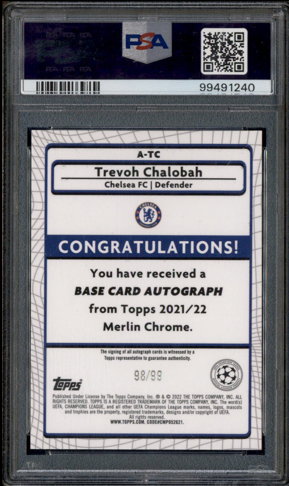 2021 Merlin Chrome UEFA Rookie Autograph Mojo Trevoh Chalobah RC