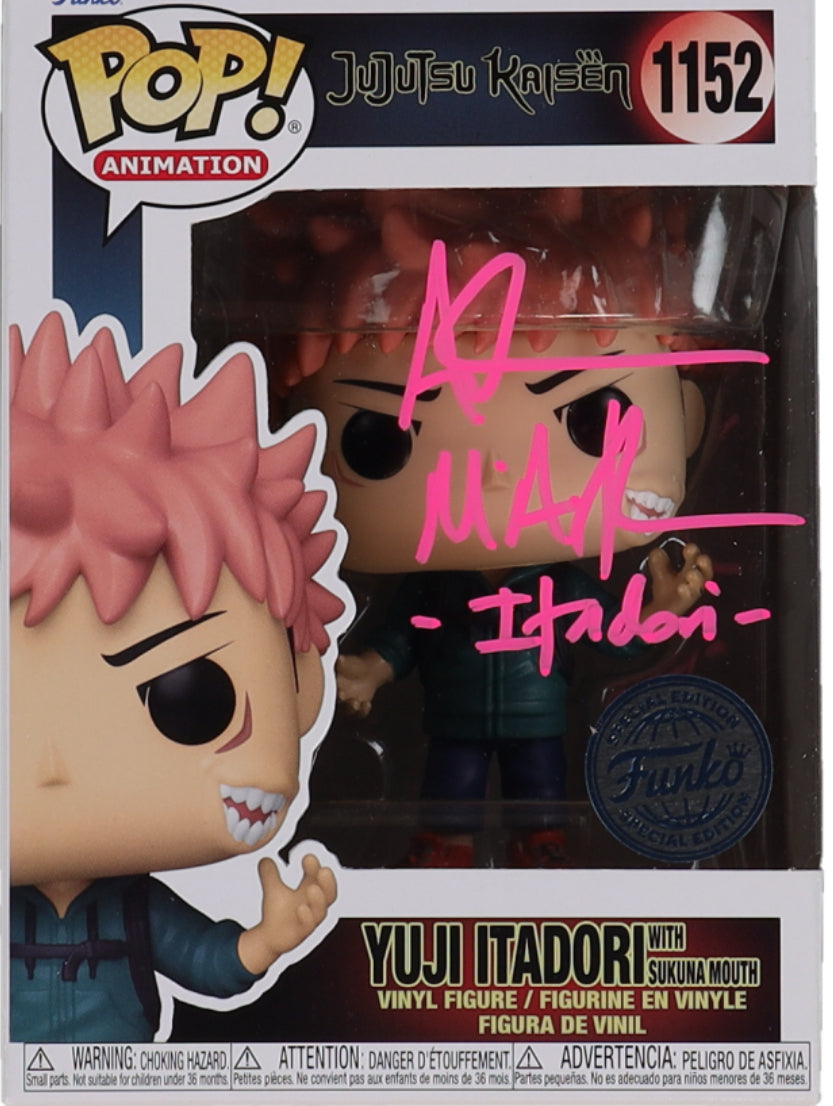 Adam McArthur Signed "Jujutsu Kaisen" #1152 Yuji Itadori With Sukuna Mouth Funko Pop! Vinyl Figure Inscribed "Itadori"