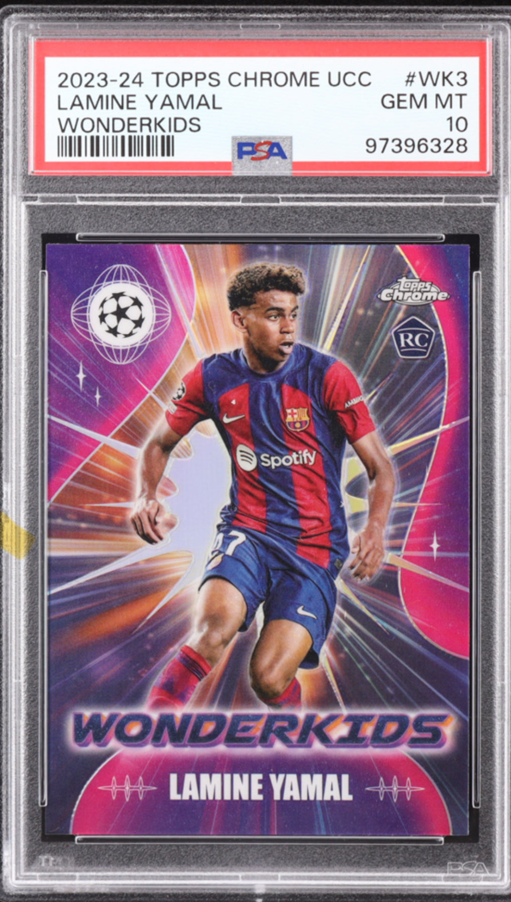 Lamine Yamal 2023-24 Topps Chrome Sapphire UEFA Club Competitions Wonderkids #WK3 RC (PSA 10)