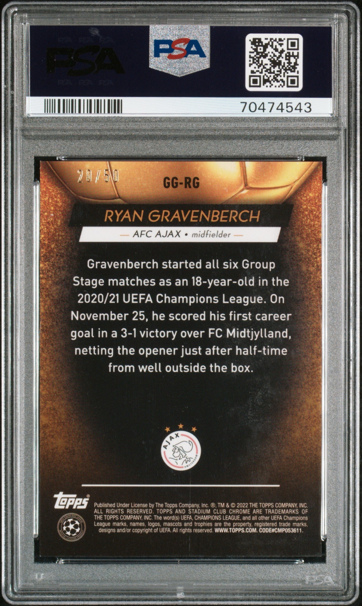 2021 Stadium Club Chrome Glimpses Gold Refractor Ryan Gravenberch