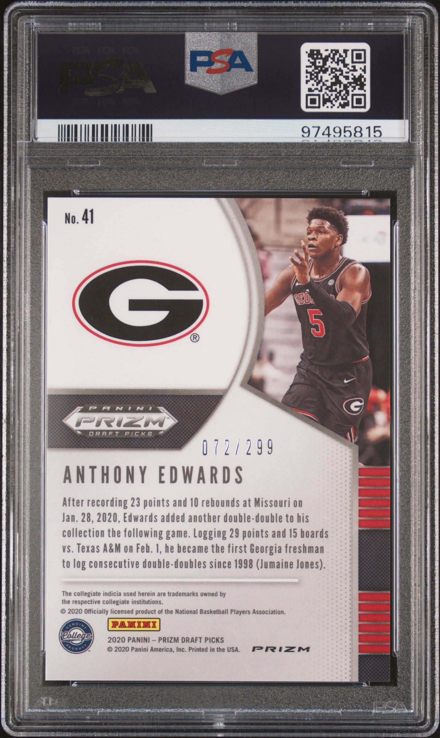 2020 Panini Prizm Draft Picks Red Prizm Anthony Edwards ROOKIE #41