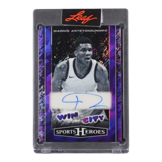 Giannis Antetokounmpo 2025 Leaf Sports Heroes Win City Purple Autographs #WC-GA1