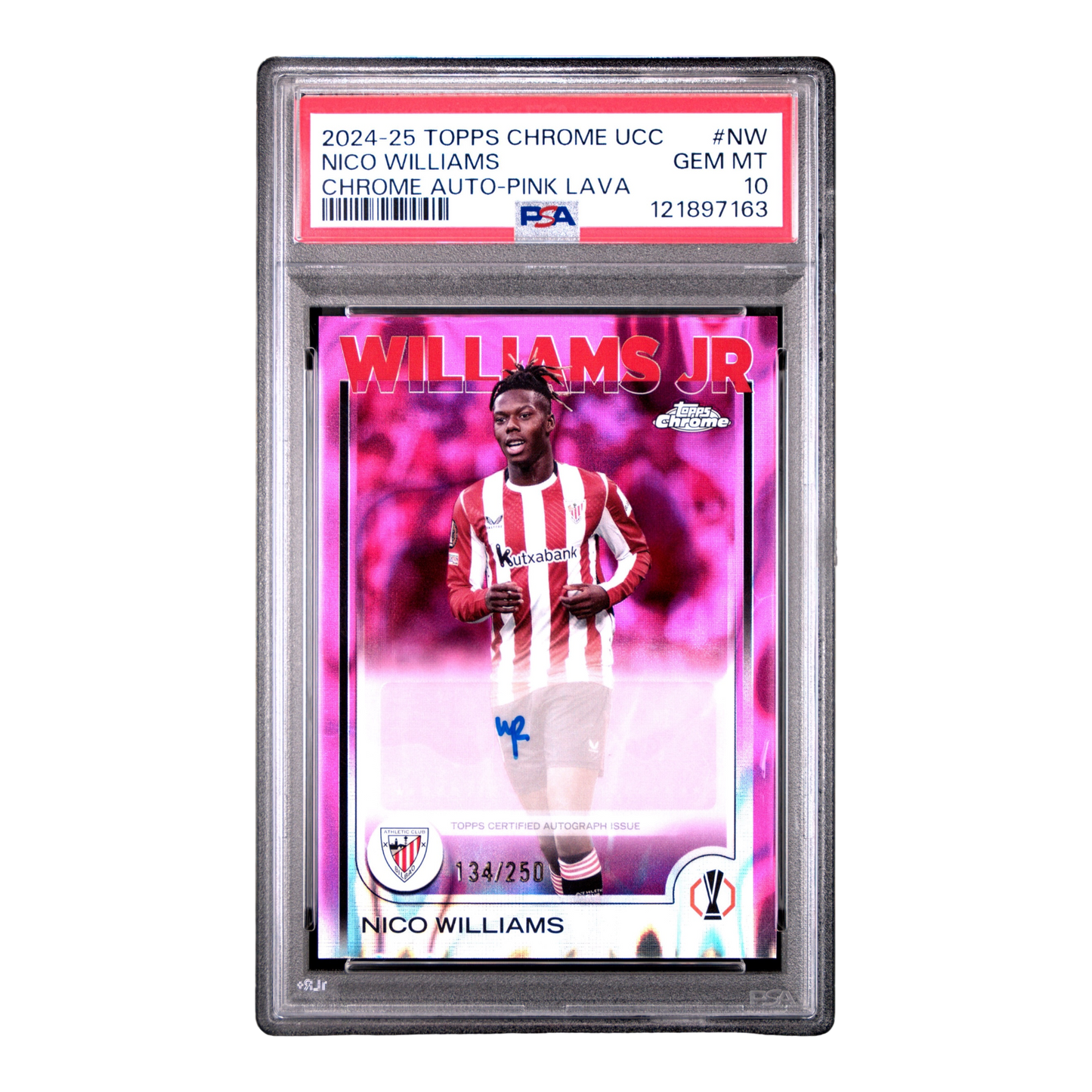 2024-25 TOPPS CHROME UEFA CLUB COMPETITIONS CHROME AUTOGRAPHS #NW NICO WILLIAMS CHROME AUTO-PINK LAVA