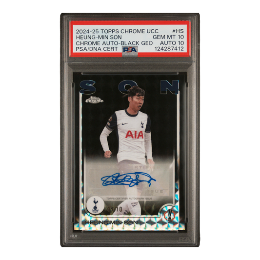 2024-25 TOPPS CHROME UEFA CLUB COMPETITIONS CHROME AUTOGRAPHS #HS HEUNG-MIN SON CHROME AUTO-BLACK GEO