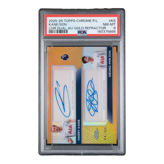 2025-2026 TOPPS CHROME PREMIER LEAGUE CHROME DUAL AUTOGRAPHS #KS KANE/SON CHR DUAL AU-GOLD REFRACTOR