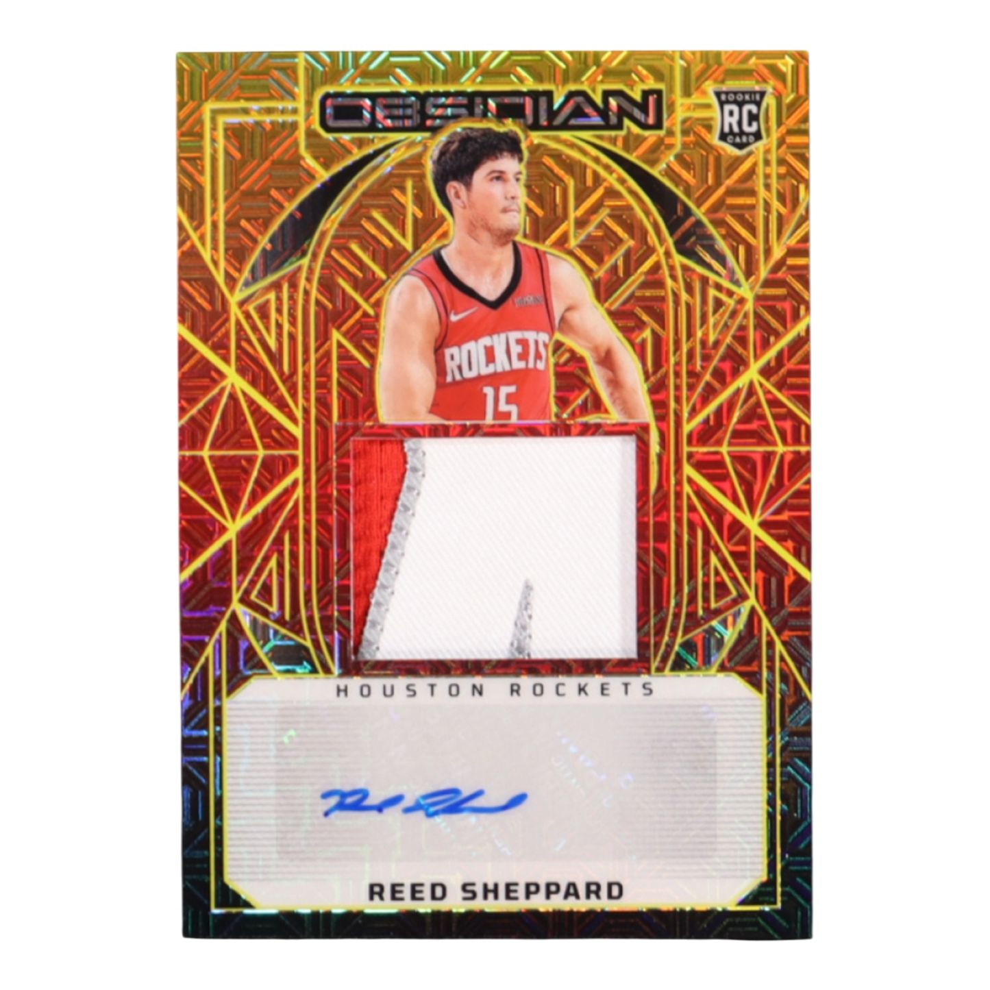 Reed Sheppard 2024-25 Panini Obsidian Electric Etch Molten Mojo #220 Jersey Autograph RC