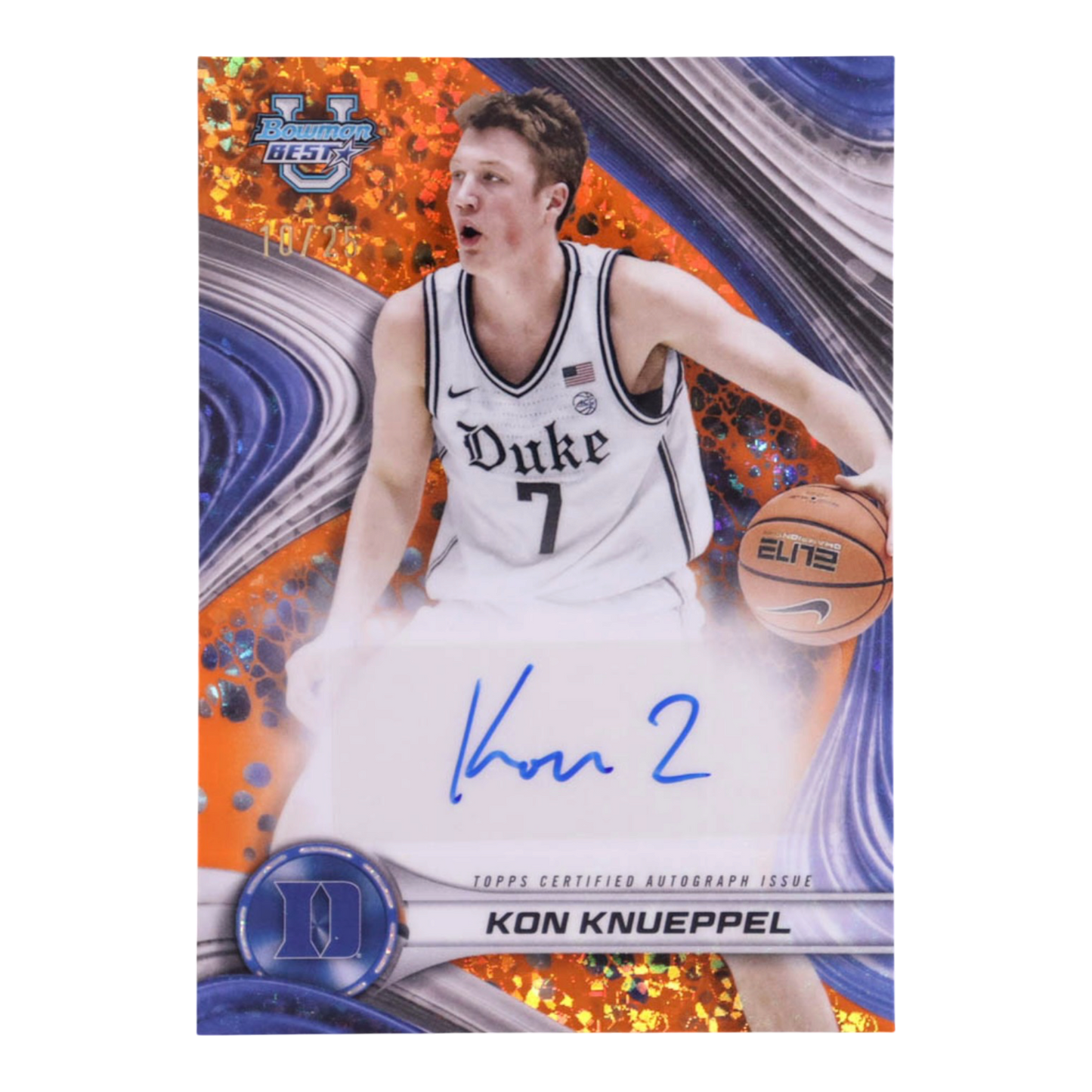 Kon Knueppel 2024-25 Bowman's Best University Best of '24 Autographs Orange Mini-Diamond Refractors #B24KKN RC