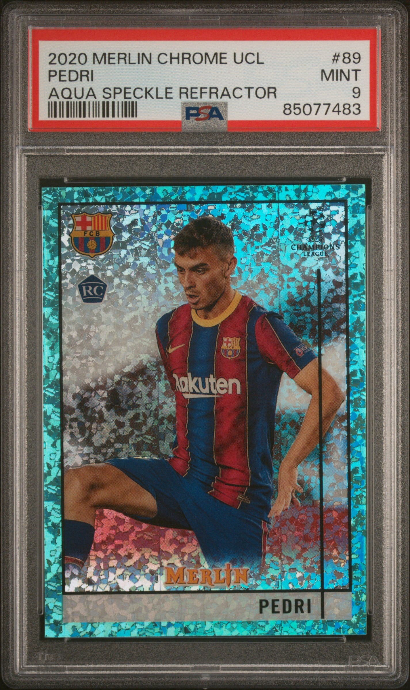 2020 TOPPS MERLIN CHROME UEFA CHAMPIONS LEAGUE #89 PEDRI AQUA SPECKLE REFRACTOR