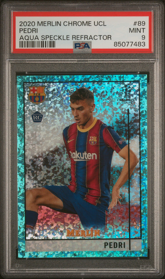 2020 TOPPS MERLIN CHROME UEFA CHAMPIONS LEAGUE #89 PEDRI AQUA SPECKLE REFRACTOR