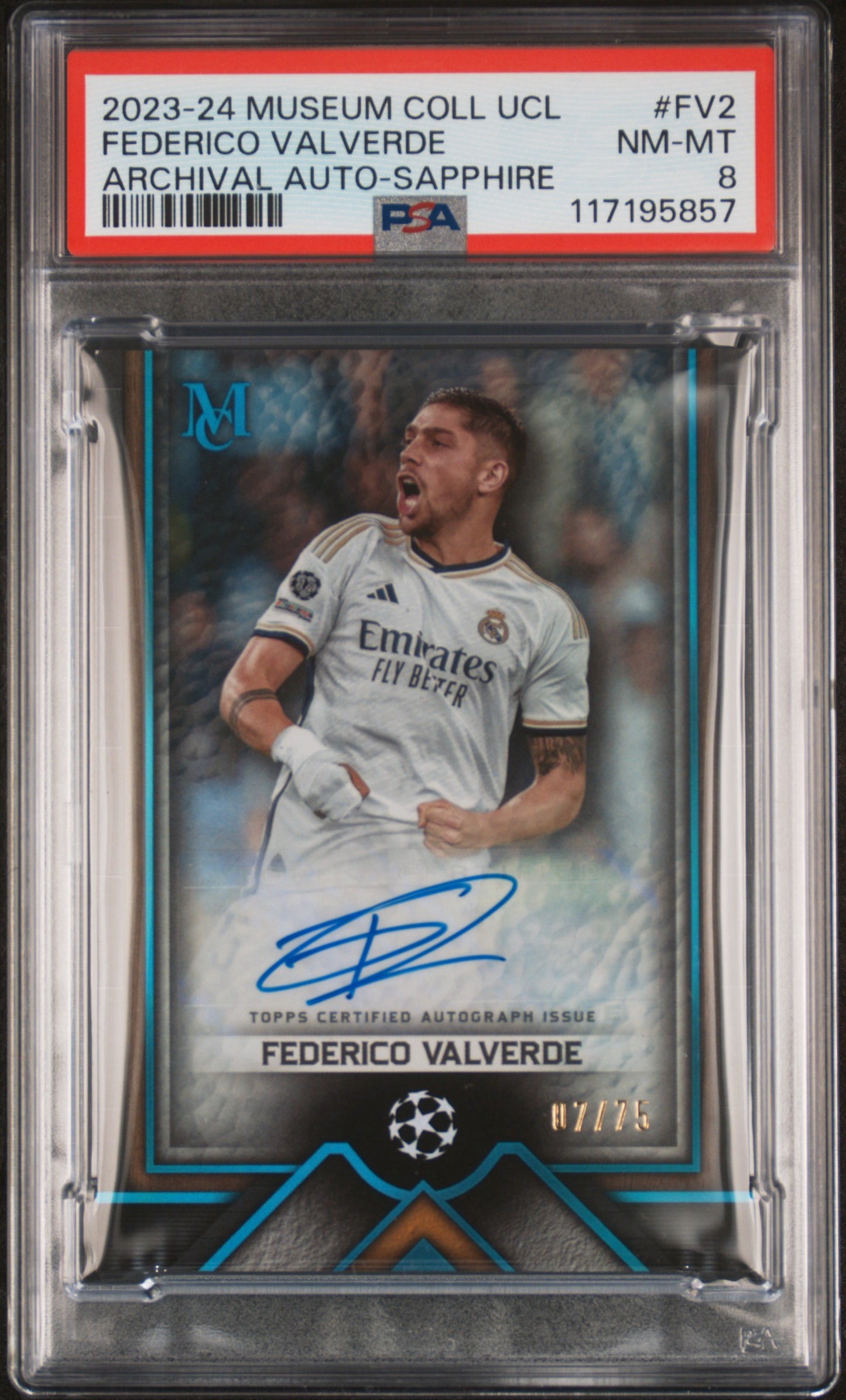 2023-24 TOPPS MUSEUM COLLECTION UEFA CHAMPIONS LEAGUE ARCHIVAL AUTOGRAPHS #FV2 FEDERICO VALVERDE ARCHIVAL AUTO-SAPPHIRE