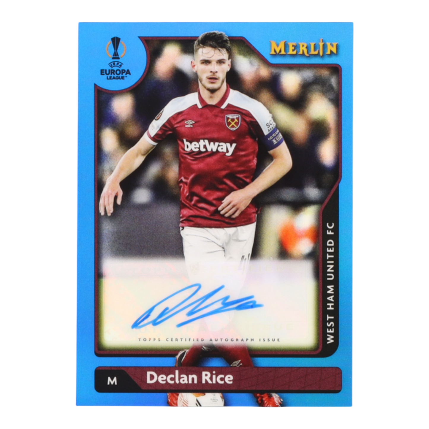 Declan Rice 2021-22 Merlin UEFA Champions League Autographs Blue Refractors #ADR