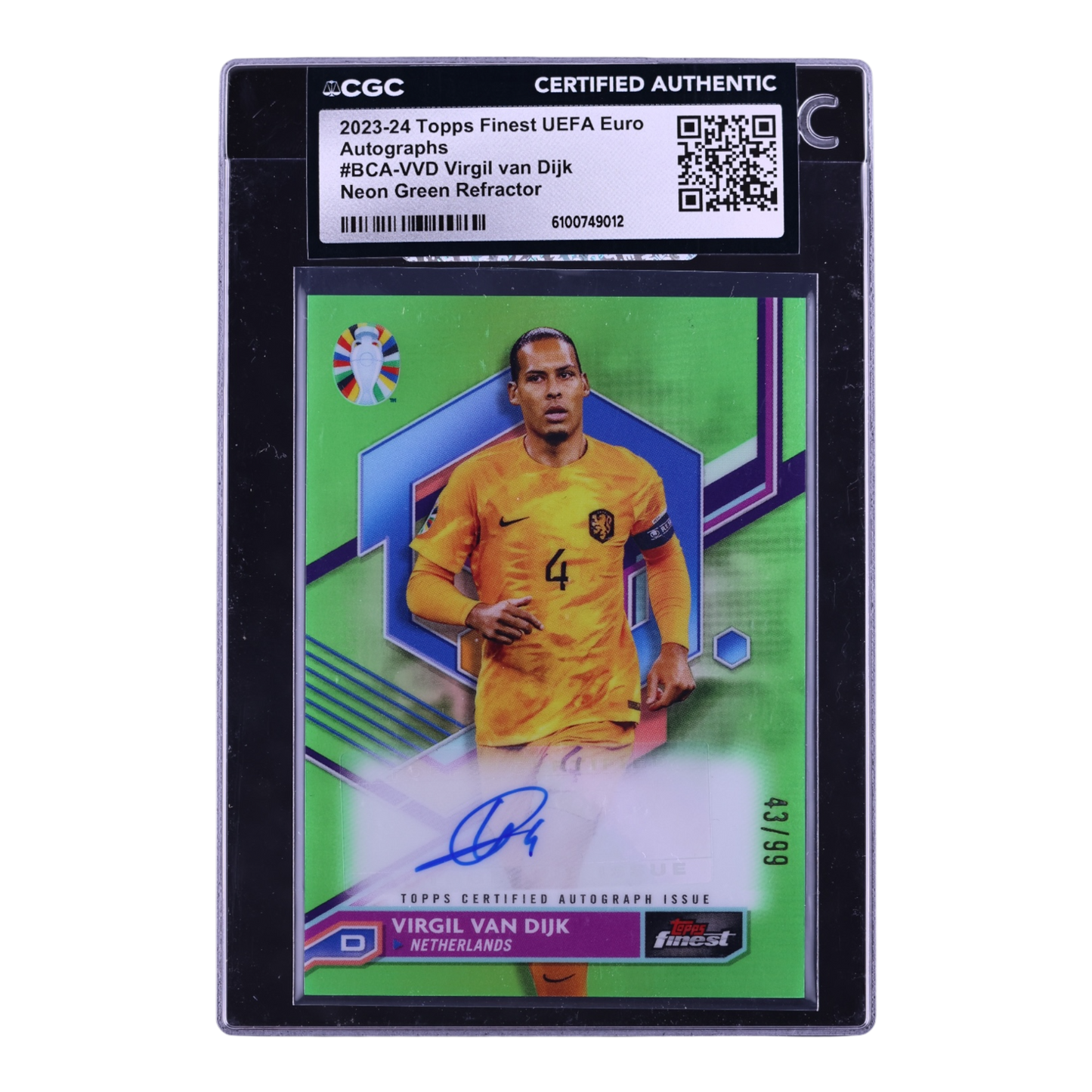 2023 Finest UEFA Euro Neon Green Refractor Virgil Van Dijk